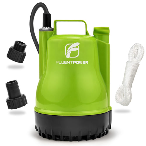 FLUENTPOWER FSP250C-1A submersible utility pump with two outlet adapters and nylon rope