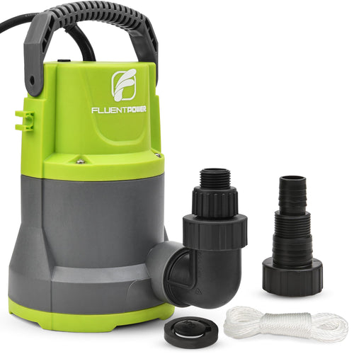 FLUENTPOWER FSP7501C-1 submersible utility pump with outlet adapters and rope