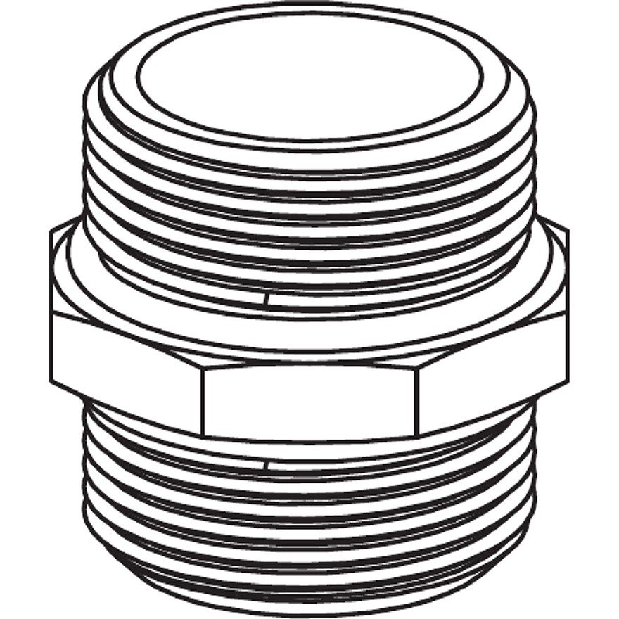 Manual line drawing of the 1 inch NPT to 3/4 inch GHT adapter