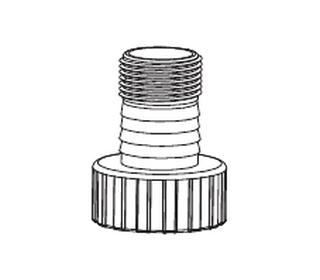 Manual line drawing of the included stepped 1 inch NPT and 1.25 inch barb coupling